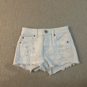 American Eagle Ripped White Jean Shorts Super Stretch